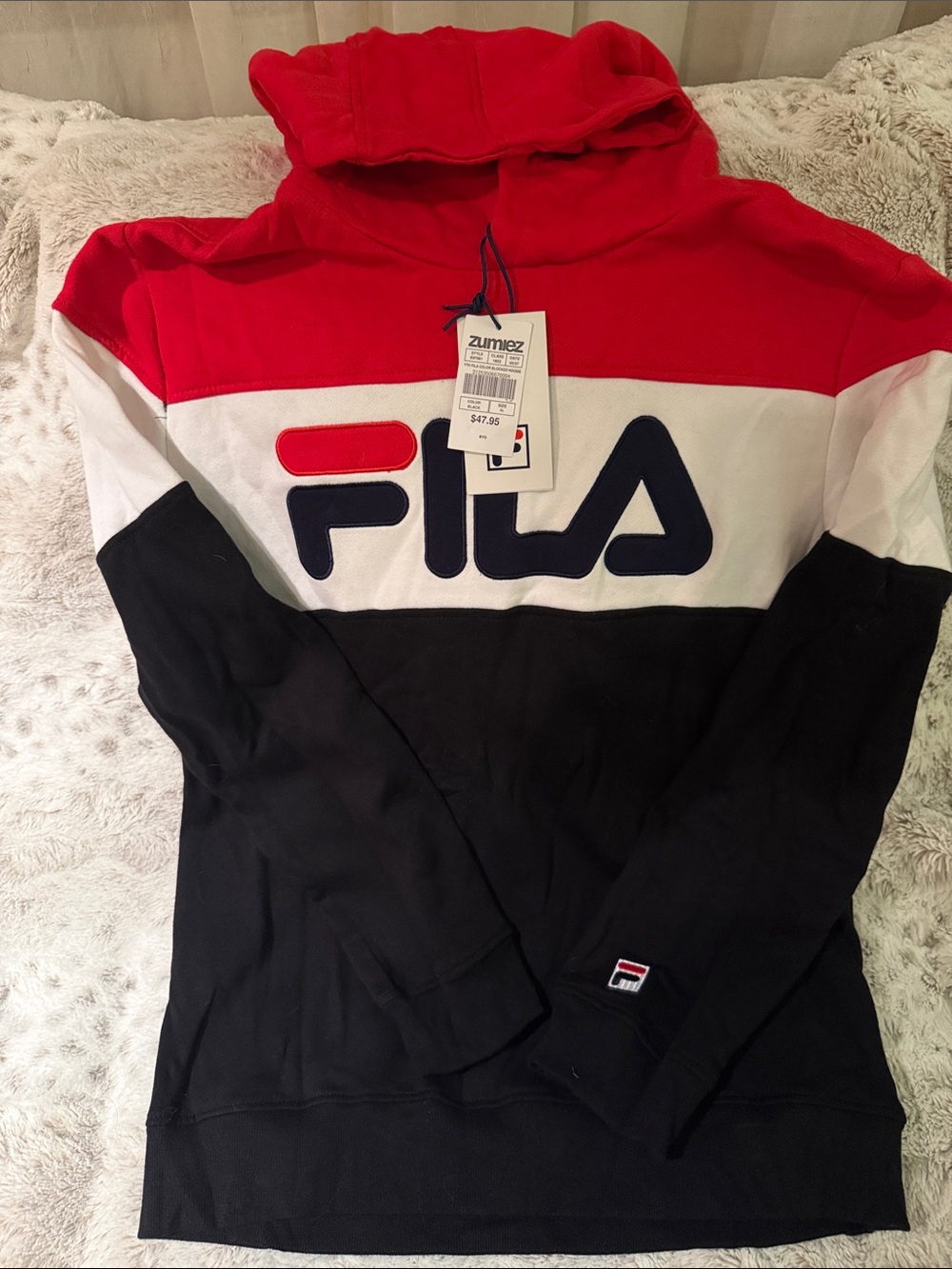 FILA Red White Black Colorblock Pullover Hoodie